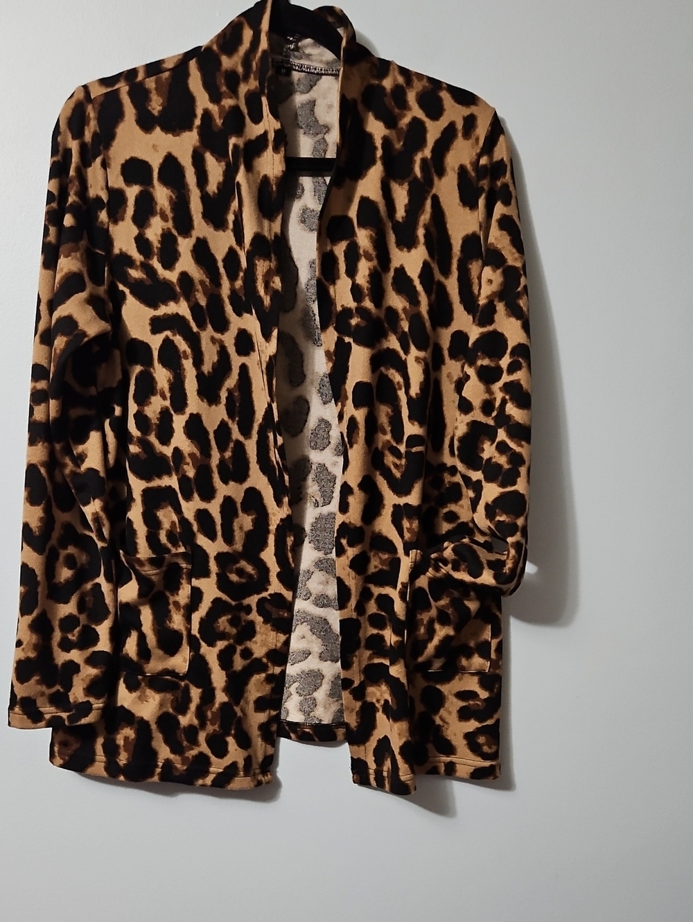 Leopard Print Open Front Women’s Cardigan Sweater - Tan/Black Size M